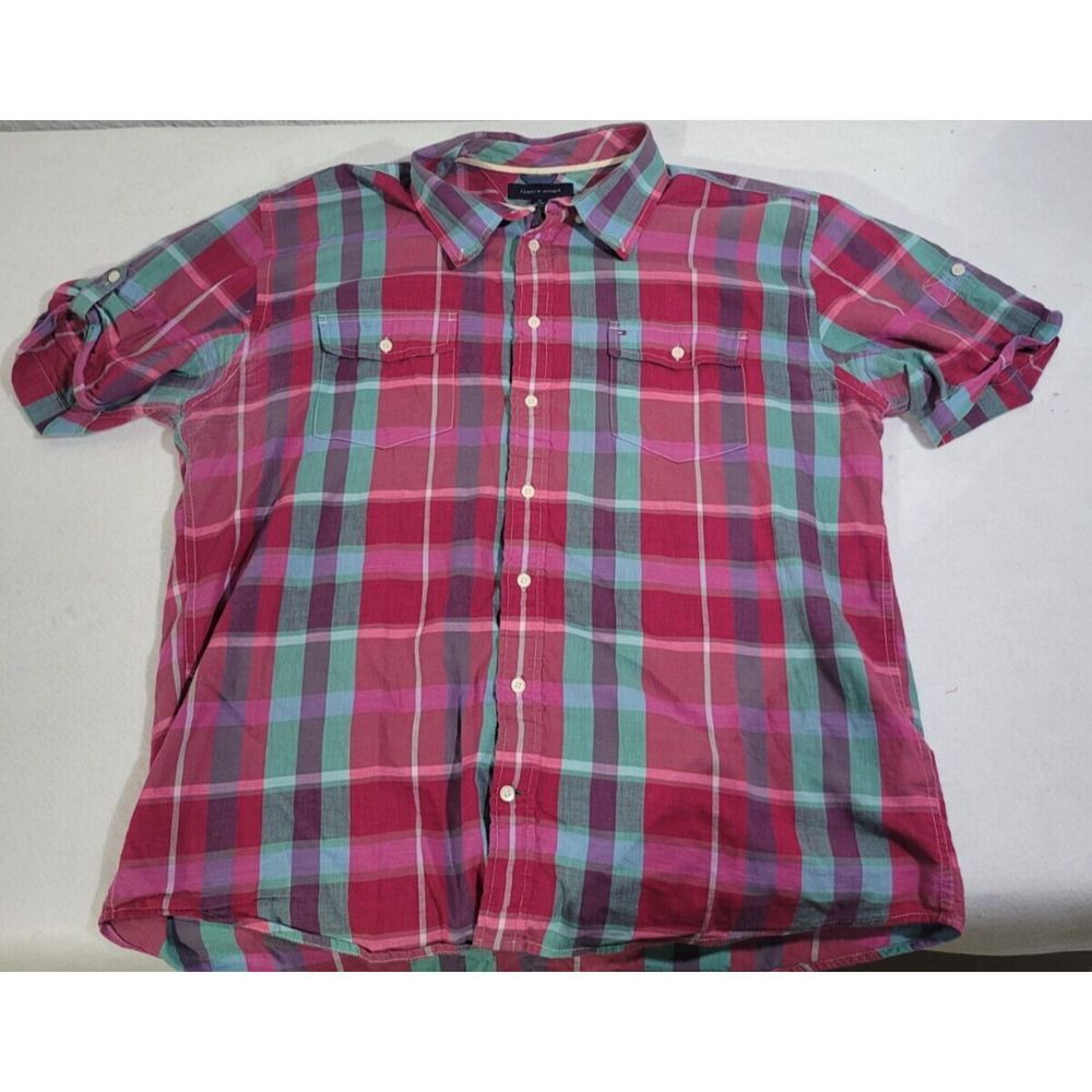 Tommy Hilfiger Custom Fit Button-Up Shirt Mens XXL Multicolor Short Sleeve Plaid